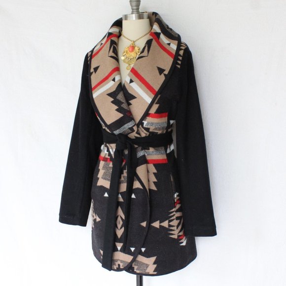 Pendleton wool blanket tribal Aztec southwest tribal wrap jacket coat cardigan - Picture 6 of 10